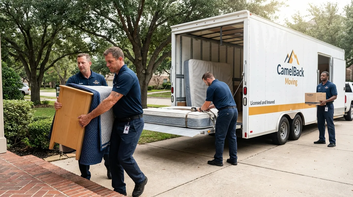 Crew loading residential truck for cross-state move from Coal Valley, IL