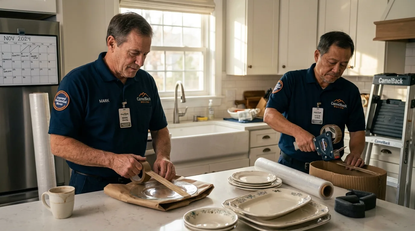 Professional crew packing kitchen dishware in Coal Valley, IL